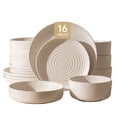 thumbnail image 1 of KINGSTONE 16-Piece Stoneware Plates and Bowls Sets for 4, Dinnerware Set for New Apartment Essentials, Microwave & Dishwasher Safe, Speckled White, 1 of 10