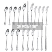 KINGSTONE 20-Piece 18/10 Stainless Steel Silverware Set, Hammered Handle Flatware set for 4, Dishwasher Safe, Fingerprint Resistant, Mirror Polished