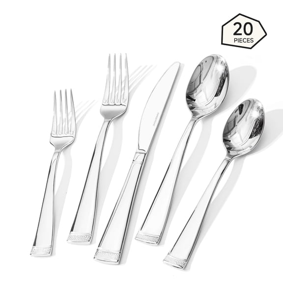 KINGSTONE 20-Piece Silverware Set, 18/10 Stainless Steel Flatware Set for 4, Mirror Polished, Dishwasher Safe, Rust-Resistant