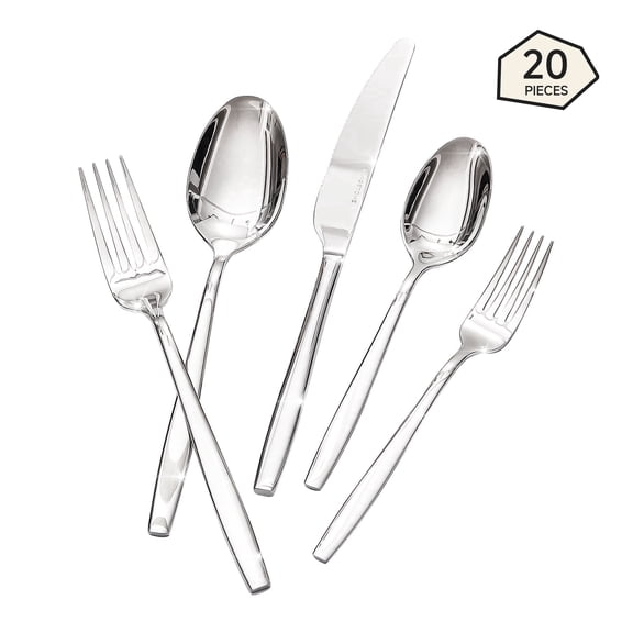 KINGSTONE 20-Piece Silverware Set for 4, 18/10 Stainless Steel Flatware Set, Cutlery Utensil Set, Mirror Polished, Dishwasher Safe, Silver