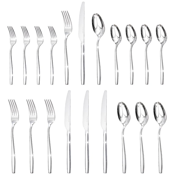 KINGSTONE 20-Piece Silverware Set for 4, 18/10 Stainless Steel Flatware Set, Cutlery Utensil Set, Mirror Polished, Dishwasher Safe, Silver
