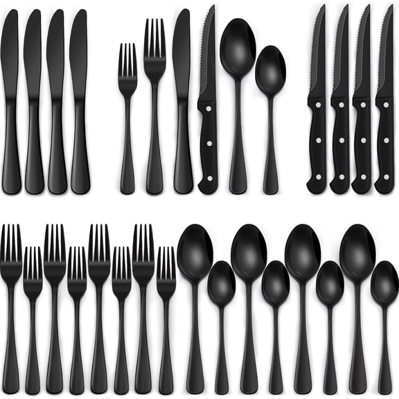 KINGSTONE 24-Piece Silverware Set for 4, 304 Stainless Steel Flatware with Steak Knives