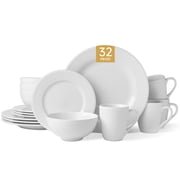 KINGSTONE 32‑Piece White Porcelain Dinnerware Set, Beaded Embossed Rim, Service for 8, Plates Bowls Mugs, Microwave & Dishwasher Safe