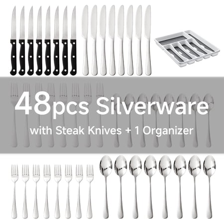 49-Piece Black Silverware Set for 8