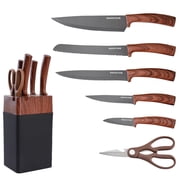 KINGSTONE 7-Piece Kitchen Knife Set with Cutting Board & Sharpener, 408 Stainless Steel Cutlery, Dishwasher Safe Block Set