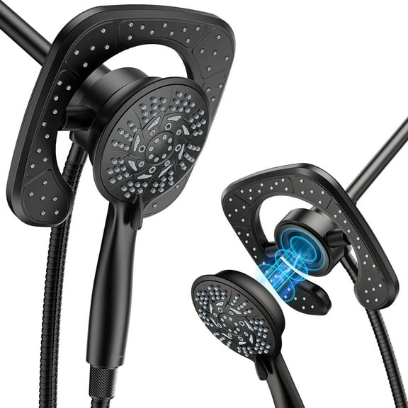 KINGTACK 10-Setting High Pressure Shower Heads, 2 in 1 Rainfall Shower Head & Handheld Showers with Magnetic Docking System, Handheld Shower Head with 59" Rotatable Stainless Steel Hose, Black