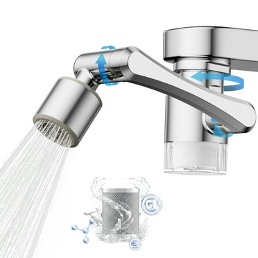 KINGTACK 1080° Swivel Faucet Extender, Sink Water Faucet Aerator Extension, 2 Mode Splash Water Filter Extension, Kitchen Bathroom 360° Rotatable Spray Attachment