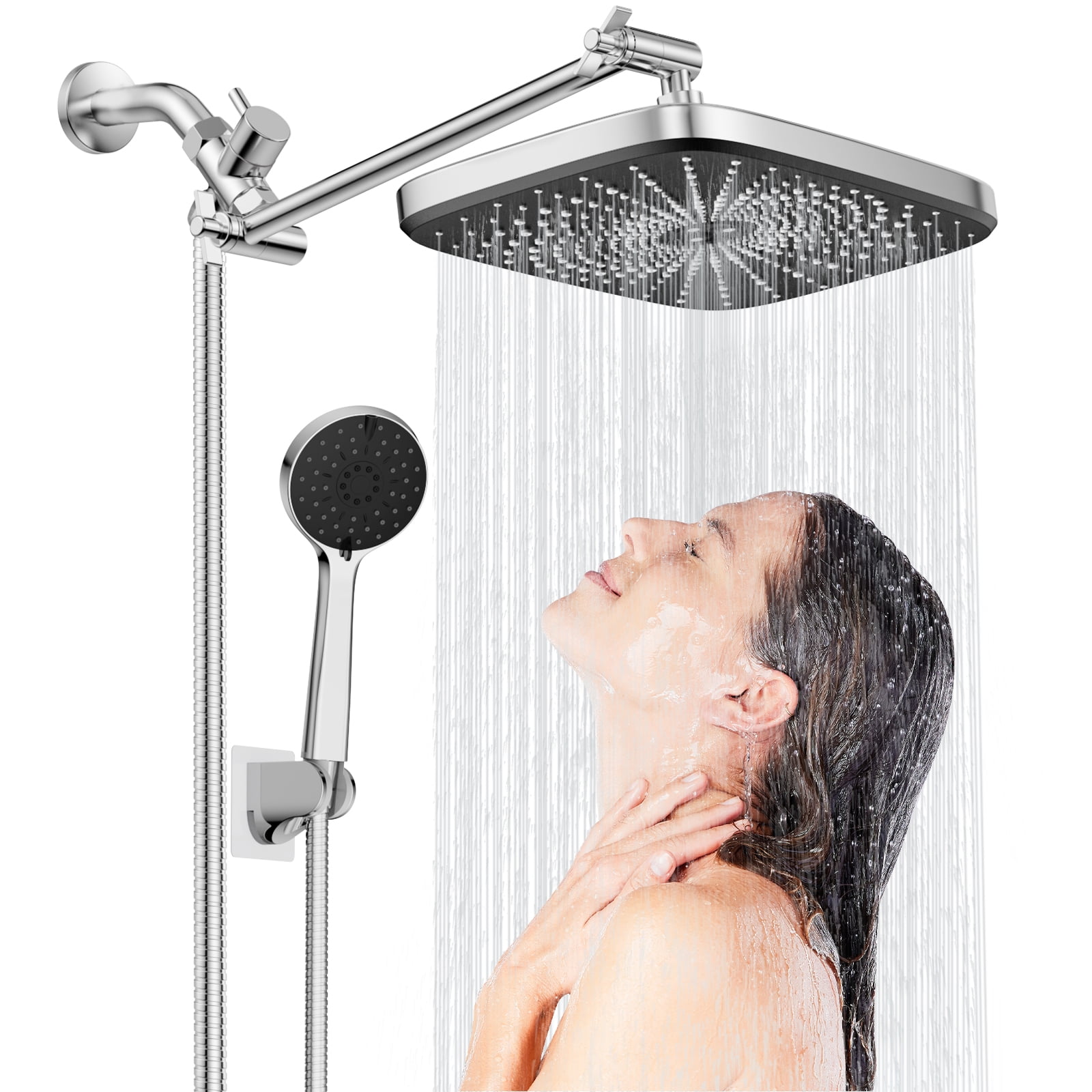 KINGTACK 12 Inch Rain Shower Head, High Pressure Shower Heads with 5 ...