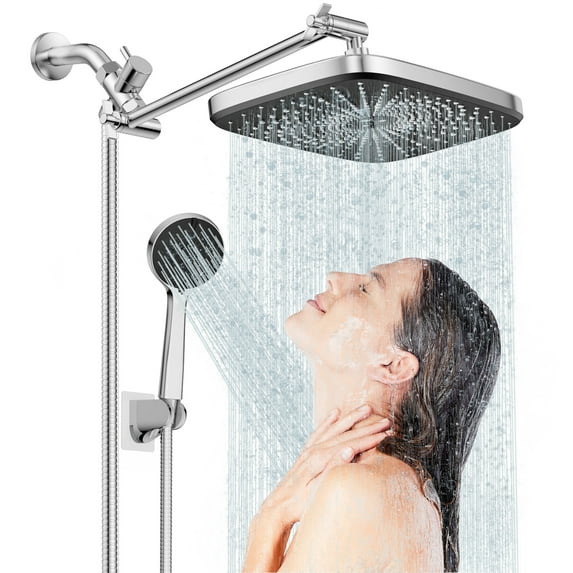 KINGTACK 12 Inch Rain Shower Head, High Pressure Shower Heads with 5 Spray Filtered Shower Head, Chrome