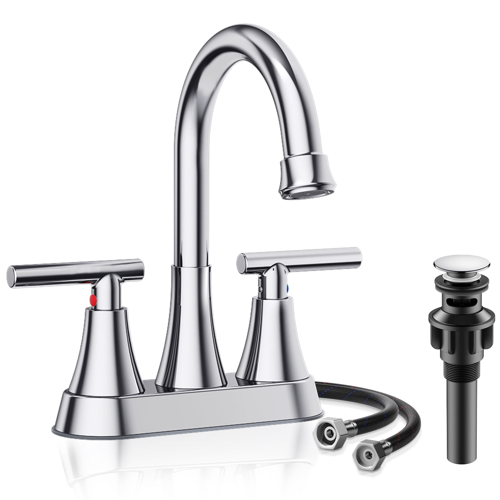 KUZOR Centerset Bathroom Faucet 4 Inch 3 Hole, Brushed Nickel Finish With 304 Stainless Steel - View #8