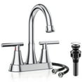 thumbnail image 1 of KINGTACK Bathroom Faucet 3 Hole, 4 Inch Bathroom Sink Faucet, Stainless Steel Lead-Free 2-Handle Centerset Faucet with Pop-up Drain and 2 Supply Hoses, Chrome, 1 of 10