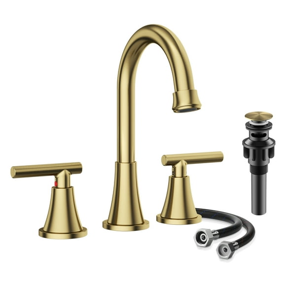 KINGTACK Bathroom Faucet for Sink 3 Hole, 8 Inch Bathroom Faucets with Pop-up Drain and Supply Lines, Brushed Gold