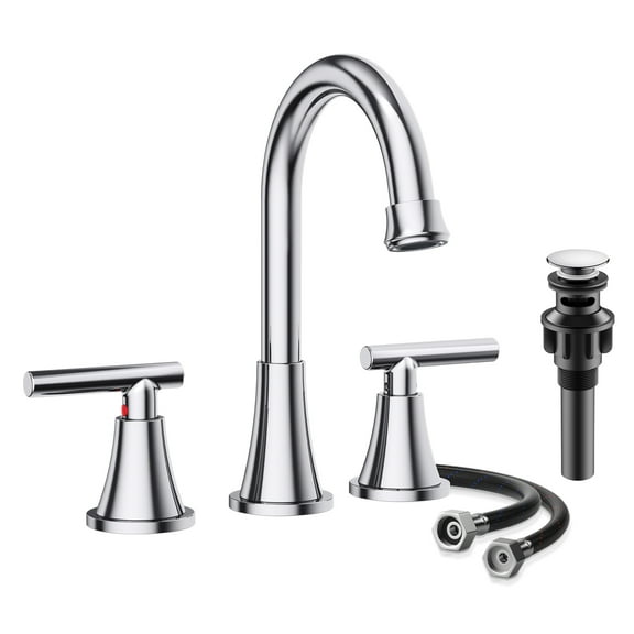 KINGTACK Bathroom Faucet for Sink 3 Hole, 8 Inch Bathroom Faucets with Pop-up Drain and Supply Lines, Chrome
