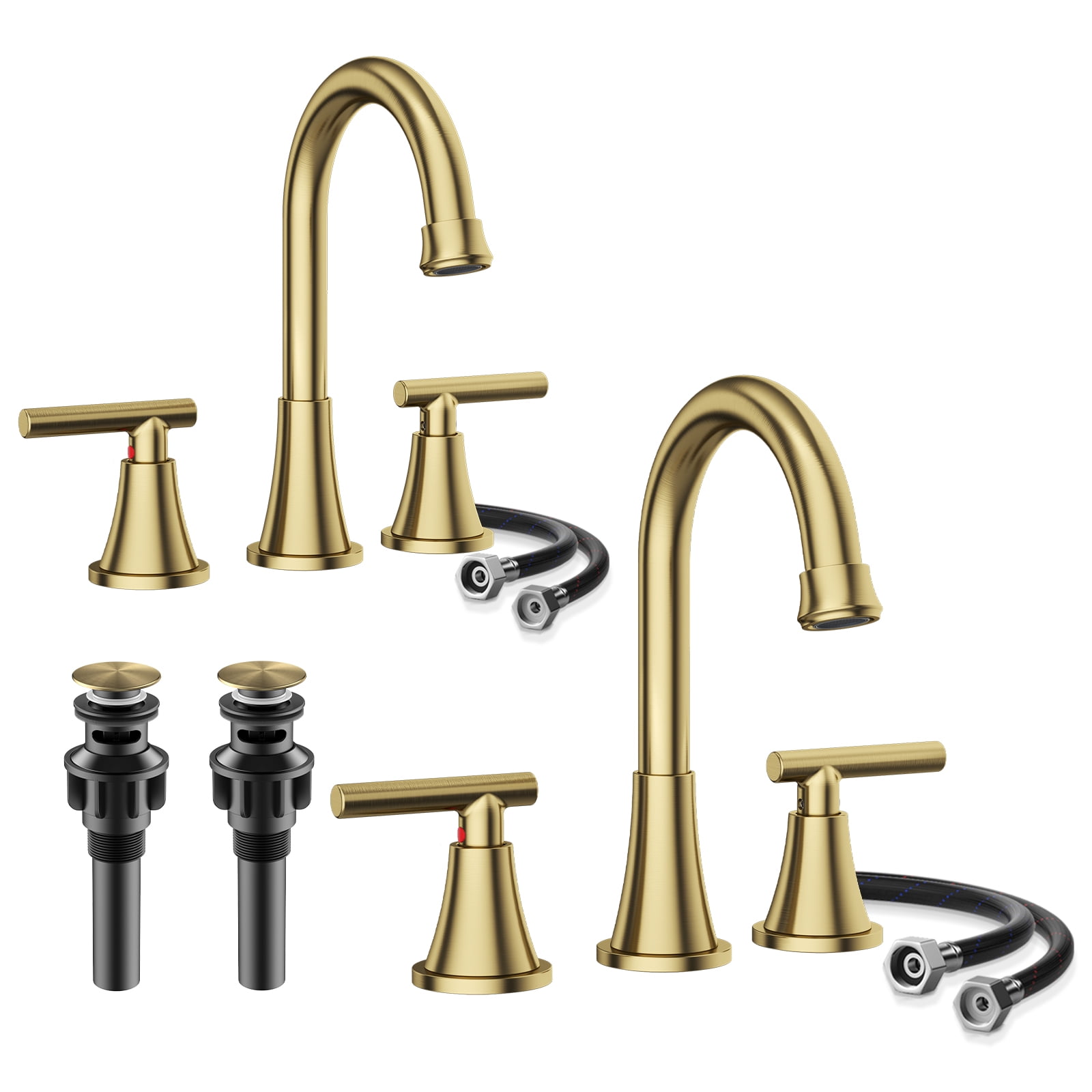 KINGTACK Bathroom Faucet for Sink 3 Hole, Brushed Gold Bathroom Faucets ...