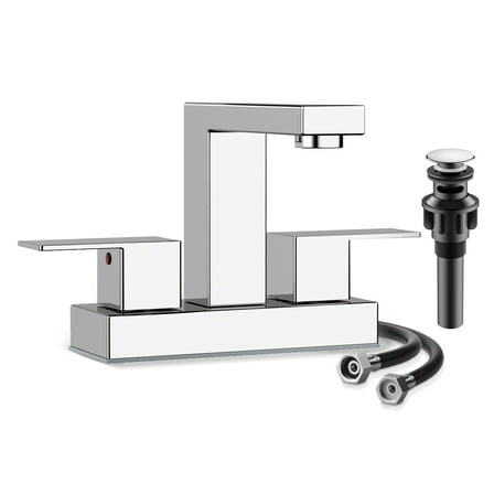 KINGTACK Bathroom Faucets, 4 Inch Chrome Bathroom Faucets for Sink 3 Hole, 2 Handle Bathroom Sink Faucets with Pop-up Drain and Supply Lines