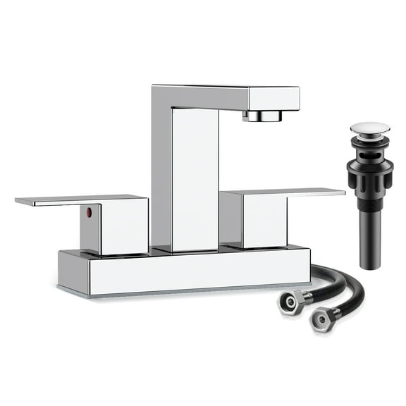 KINGTACK Bathroom Faucets, 4 Inch Chrome Bathroom Faucets for Sink 3 Hole, 2 Handle Bathroom Sink Faucets with Pop-up Drain and Supply Lines