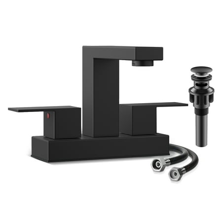 KINGTACK Bathroom Faucets, 4 Inch Matte Black Bathroom Faucets for Sink 3 Hole, 2 Handle Bathroom Sink Faucets with Pop-up Drain and Supply Lines