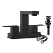 KINGTACK Bathroom Faucets, 4 Inch Matte Black Bathroom Faucets for Sink 3 Hole, 2 Handle Bathroom Sink Faucets with Pop-up Drain and Supply Lines