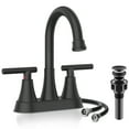 thumbnail image 1 of KINGTACK Bathroom Faucets 4 Inch Matte Black Bathroom Sink Faucet, Stainless Steel Lead-Free 2-Handle Centerset Faucet with Pop-up Drain and 2 Supply Hoses Fits 2 or 3-hole Sink, 1 of 10