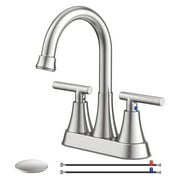 KINGTACK Bathroom Faucets, 4 inch Bathroom Faucets with Pop-up Drain and 2 Supply Hoses, Fits 2 or 3-hole Sink, Brushed Nickel