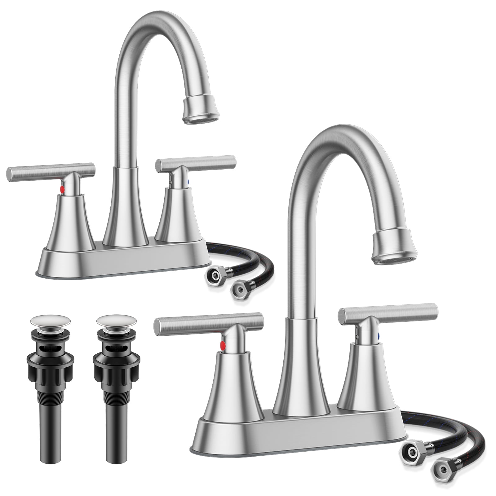 KINGTACK Bathroom Faucets, 4 inch Brushed Nickel 2-Handle Bathroom ...