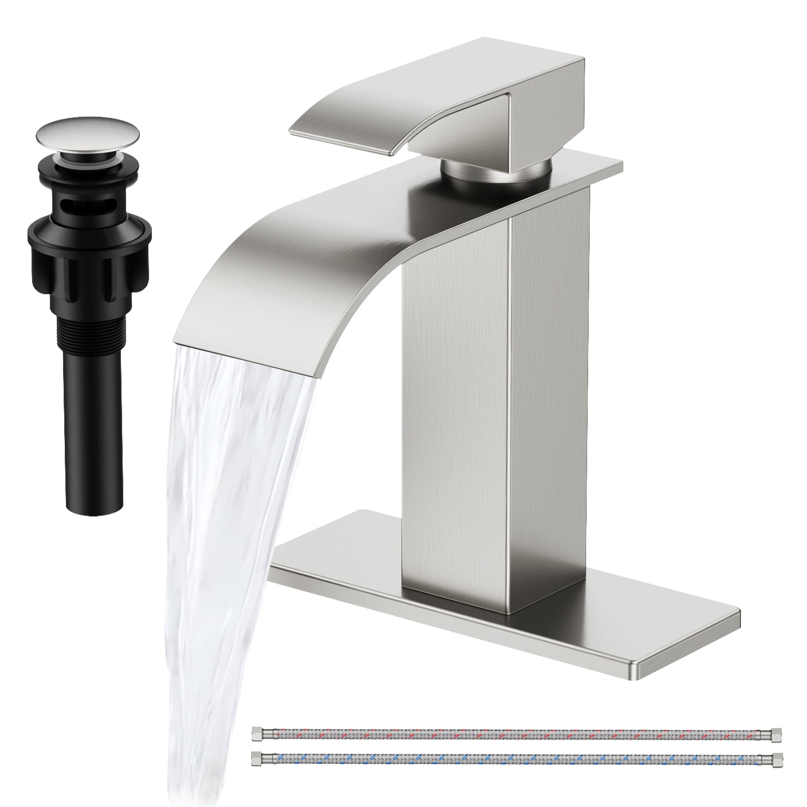 KINGTACK Bathroom Faucets, Brushed Nickel Bathroom Sink Faucet for 1 or 3 Hole, Faucet for Bathroom Sink with Deck, Pop-up Drain and Supply Hoses