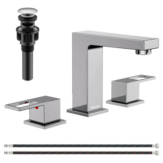 KINGTACK Bathroom Faucets for Sink 3 Hole, 8 inch Chrome Bathroom Sink Faucet with Pop Up Drain, 2 Handle Vanity Faucet with Water Supply Hoses