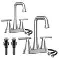 thumbnail image 1 of KINGTACK Bathroom Sink Faucet, 4 inch Brushed Nickel Bathroom Faucets with Pop-up Drain and Supply Lines, Stainless Steel 2-Handle Centerset Faucet for Bathroom Faucet 3 Hole, 2 Pack, 1 of 10