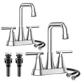 thumbnail image 1 of KINGTACK Bathroom Sink Faucet, 4 inch Chrome Bathroom Faucets with Pop-up Drain and Supply Lines, Stainless Steel 2-Handle Centerset Faucet for Bathroom Faucet 3 Hole, 2 Pack, 1 of 10