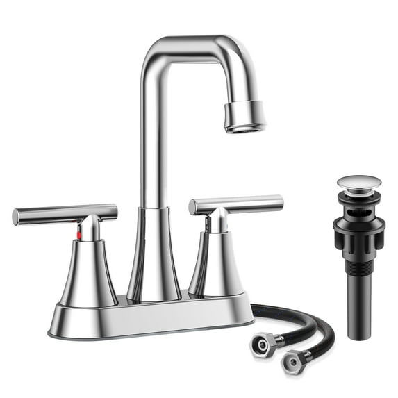 KINGTACK Bathroom Sink Faucet, 4 inch Chrome Bathroom Faucets with Pop-up Drain and Supply Lines, Stainless Steel 2-Handle Centerset Faucet for Bathroom Faucet 3 Hole