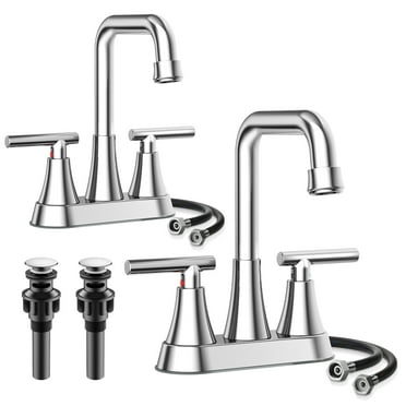KINGTACK Bathroom Sink Faucet, 4 inch Chrome Bathroom Faucets with Pop-up Drain and Supply Lines, Stainless Steel 2-Handle Centerset Faucet for Bathroom Faucet 3 Hole, 2 Pack