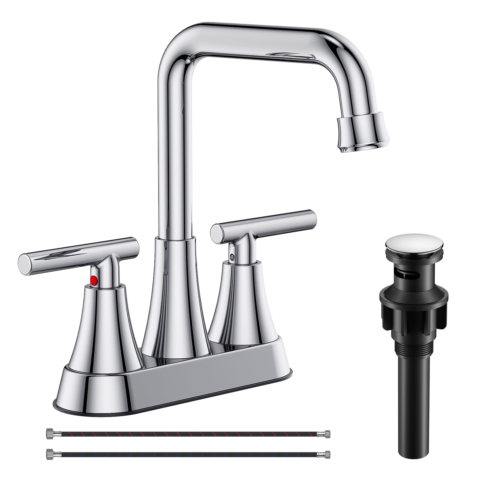KINGTACK Bathroom Sink Faucet, 4 inch Chrome Bathroom Faucets with Pop ...