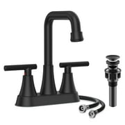 KINGTACK Bathroom Sink Faucet, 4 inch Matte Black Bathroom Faucets with Pop-up Drain and Supply Lines, Stainless Steel 2-Handle Centerset Faucet for Bathroom Faucet 3 Hole