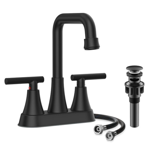 KINGTACK Bathroom Sink Faucet, 4 inch Matte Black Bathroom Faucets with Pop-up Drain and Supply Lines, Stainless Steel 2-Handle Centerset Faucet for Bathroom Faucet 3 Hole