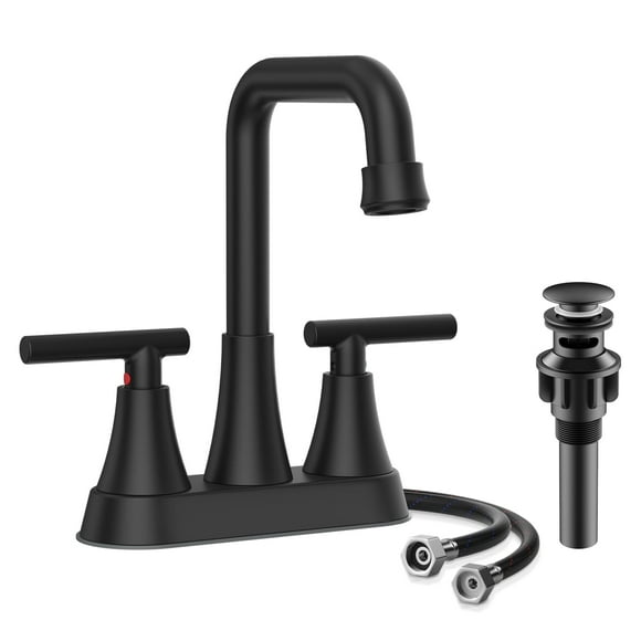 KINGTACK Bathroom Sink Faucet, 4 inch Matte Black Bathroom Faucets with Pop-up Drain and Supply Lines, Stainless Steel 2-Handle Centerset Faucet for Bathroom Faucet 3 Hole