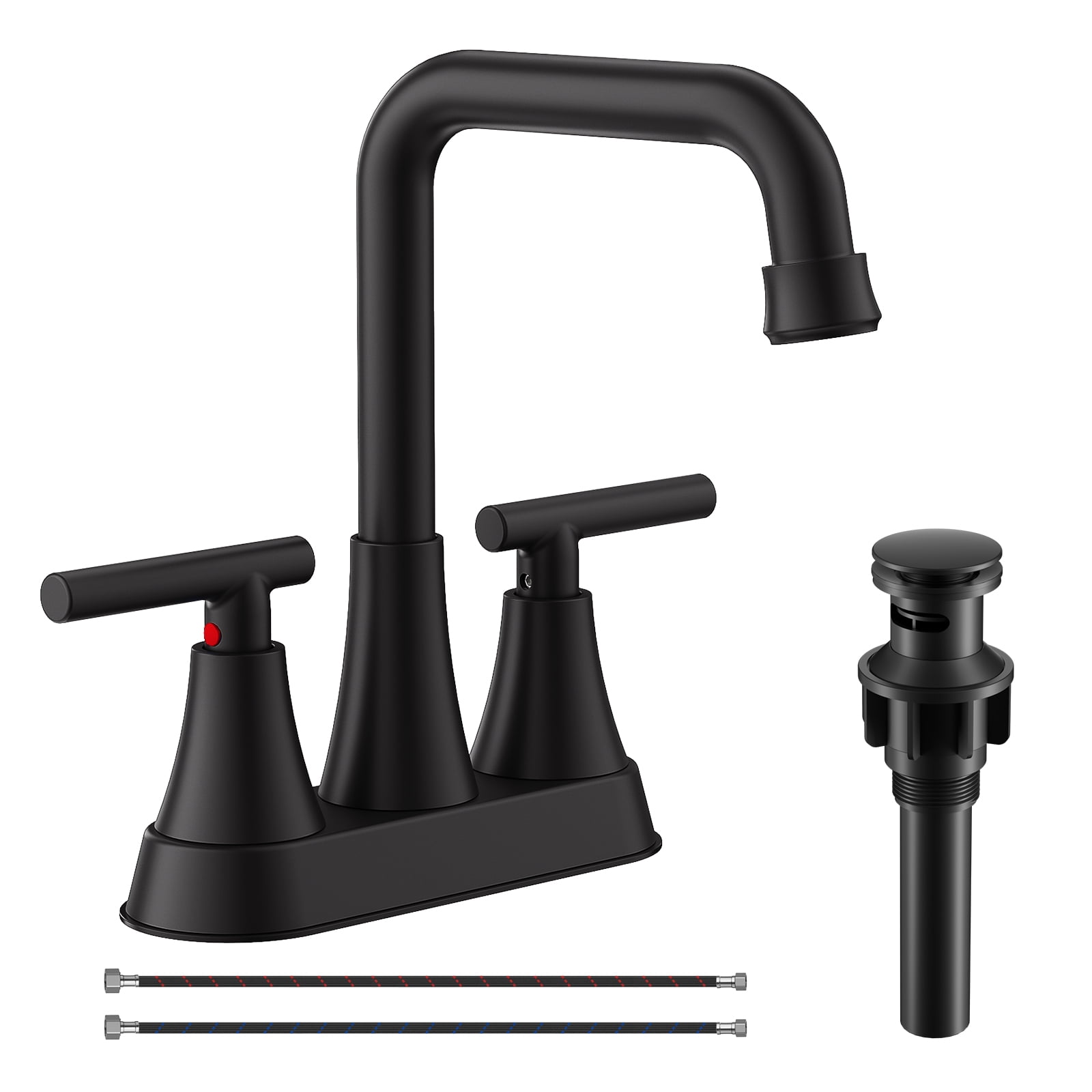 KINGTACK Bathroom Sink Faucet, 4 inch Matte Black Bathroom Faucets with ...