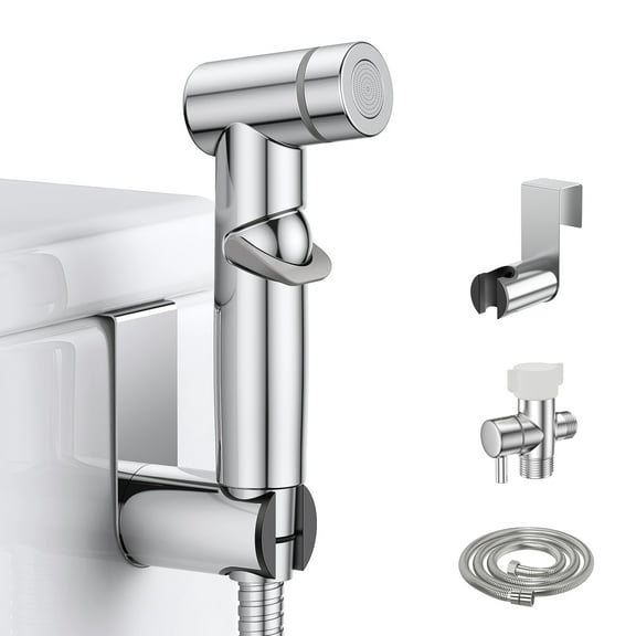 KINGTACK Handheld Bidet Sprayer for Toilet, Adjustable Water Pressure Control with Bidet Hose for Feminine Wash, Stainless Steel Brushed Nickel Bidet Faucet Cloth Diaper for Baby Wash