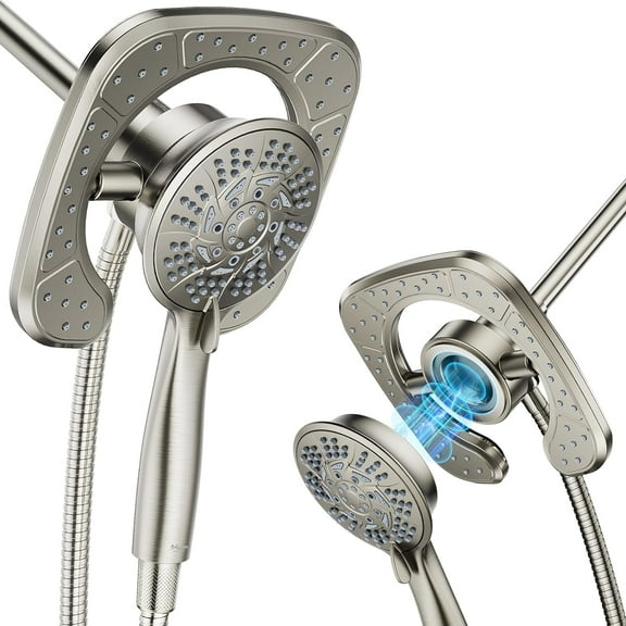 KINGTACK High Pressure Shower Heads, 7.2Inch 2 in 1 Rainfall Shower Head & Handheld Showers with Magnetic Docking System, 10-Setting Handheld Shower Head with 59" Rotatable Stainless Steel Hose