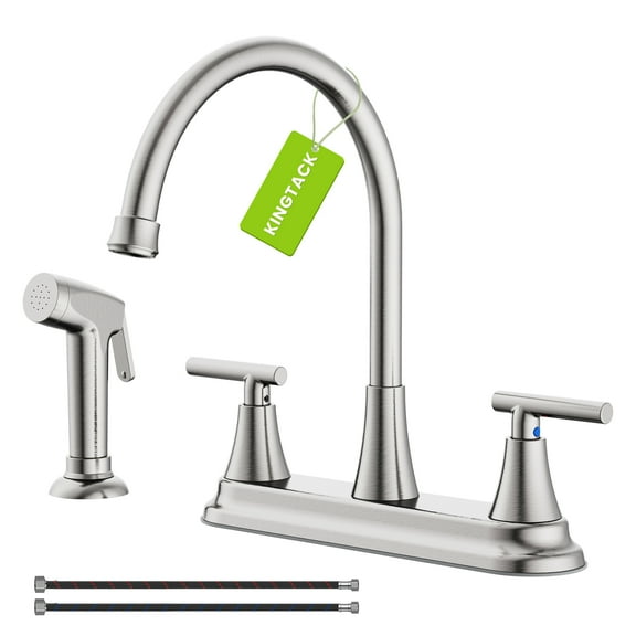 KINGTACK Kitchen Faucet with Sprayer, Brushed Nickel Kitchen Sink Faucet, 3 Hole or 4 Holel Faucet for Kitchen Sink, Stainless Steel Touch Kitchen Faucet with Side Sprayer