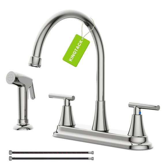 KINGTACK Kitchen Faucet with Sprayer, Chrome Kitchen Sink Faucet, 3 Hole or 4 Holel Faucet for Kitchen Sink, Stainless Steel Touch Kitchen Faucet with Side Sprayer