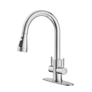KINGTACK Kitchen Sink Faucet with Pull Down Sprayer, Brushed Nickel 2 Handles High Arc Stainless Steel Kitchen Faucet with Escutcheon, Suitable for Kitchens, RVs, Laundry, and Bars, Brushed Nickel