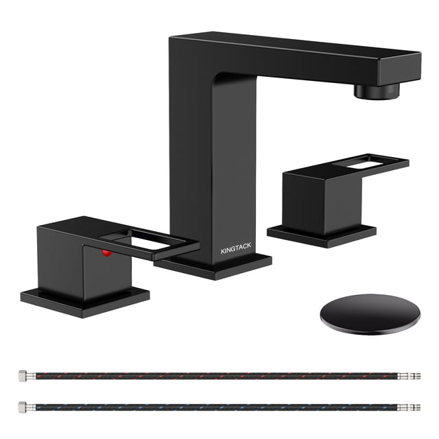 KINGTACK Matte Black Bathroom Faucet 3 Hole, 8 inch Widespread Bathroom ...