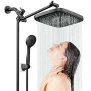 KINGTACK Shower Head Combo, 12 Inch Rain Shower Head with Adjustable Extension Arm and 5 Spray Filtered Shower Head, Black