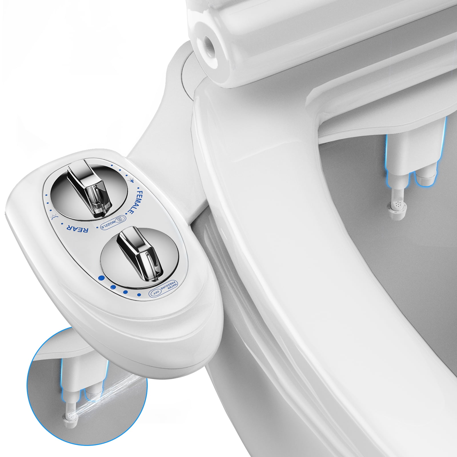 KINGTACK Toilet Bidet Attachment, Dual Nozzle, Non-Electric Bidet Attachment for Toilet Seat, Adjustable Water Pressure, Rear and Feminine Wash (White) - Walmart.com