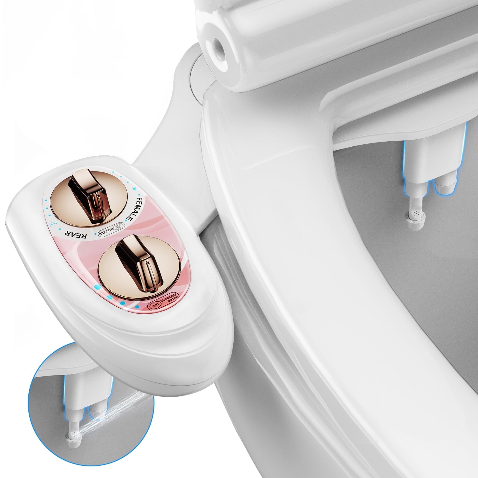 KINGTACK Bidet Attachment for Toilet, Non-Electric Self-Cleaning Bidet Seat Attachment, Fresh Cold Bidet Attachment for Feminine/Posterior Wash, with Adjustable Pressure Control (Rose Gold)