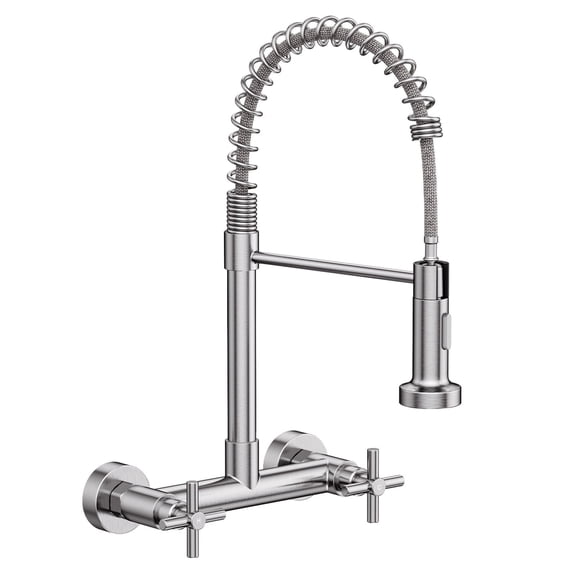 KINGTACK Wall Mount Kitchen Faucet,8 inch Commercial Sink Faucet with Sprayer, Dual Handles Utility Sink Faucet for Kitchen Laundry Restaurant,Stainless Steel