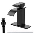 thumbnail image 1 of KINGTACK Waterfall Bathroom Faucet, Matte Black Bathroom Faucet for 1 or 3 Hole Bathroom Sink Faucet Mixer Tap Washbasin Faucet with Deck, Pop-up Drain and Supply Hoses, 1 of 8