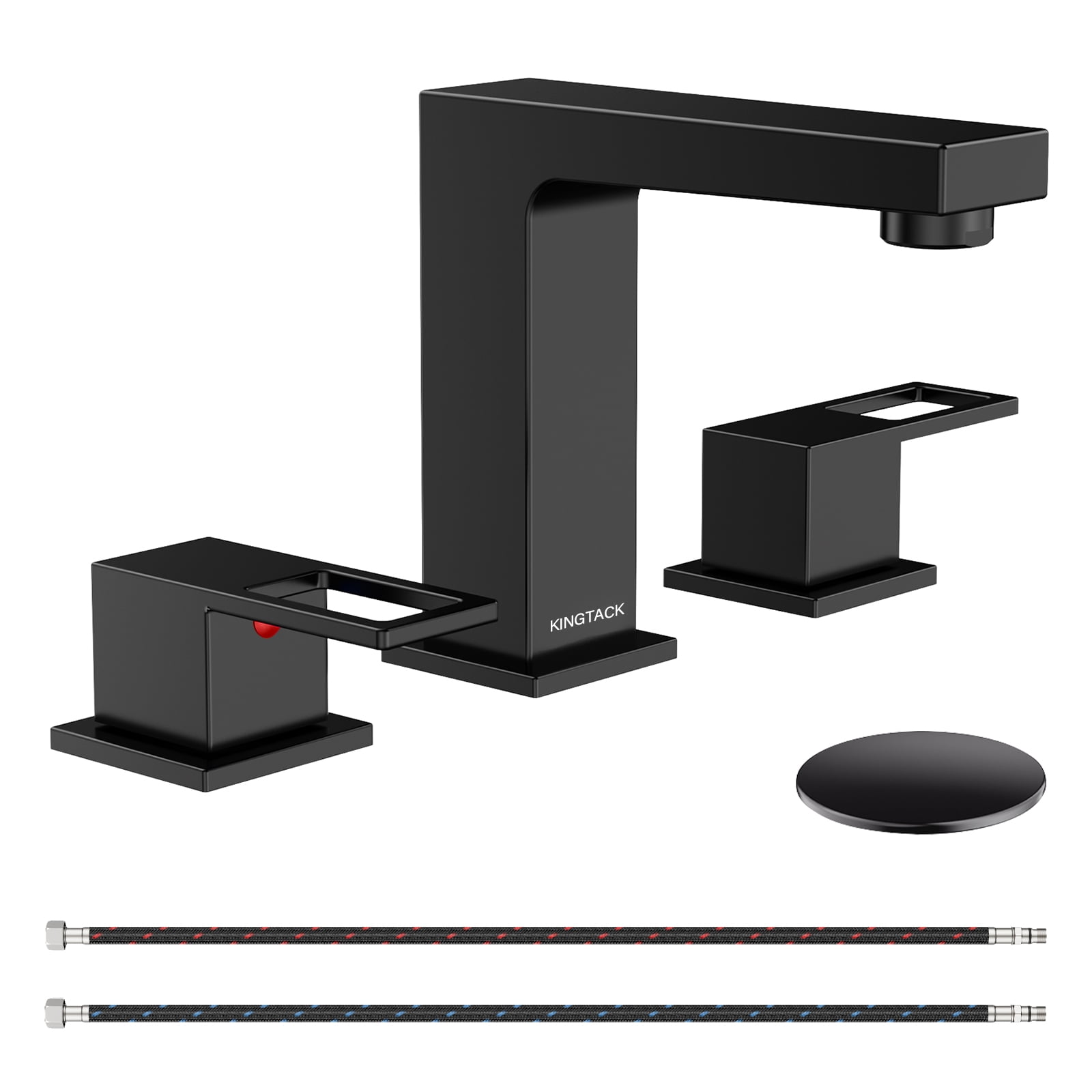 KINGTACK Matte Black Bathroom Faucet 3 Hole, 8 inch Widespread Bathroom ...