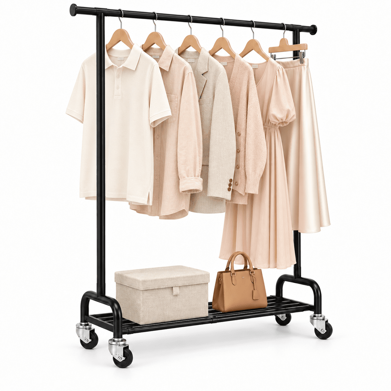 Cloth Raks Fortable KINGTIDY Clothes Rack with Wheels, Portable Garment Rack for Bedroom ...