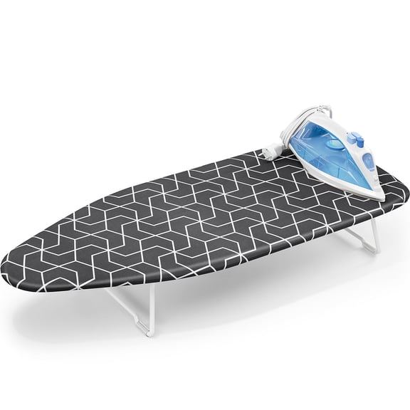 KINGTIDY Portable Ironing Board, Tabletop Small Iron Board with Hanger, Home&Travel&RV, Black